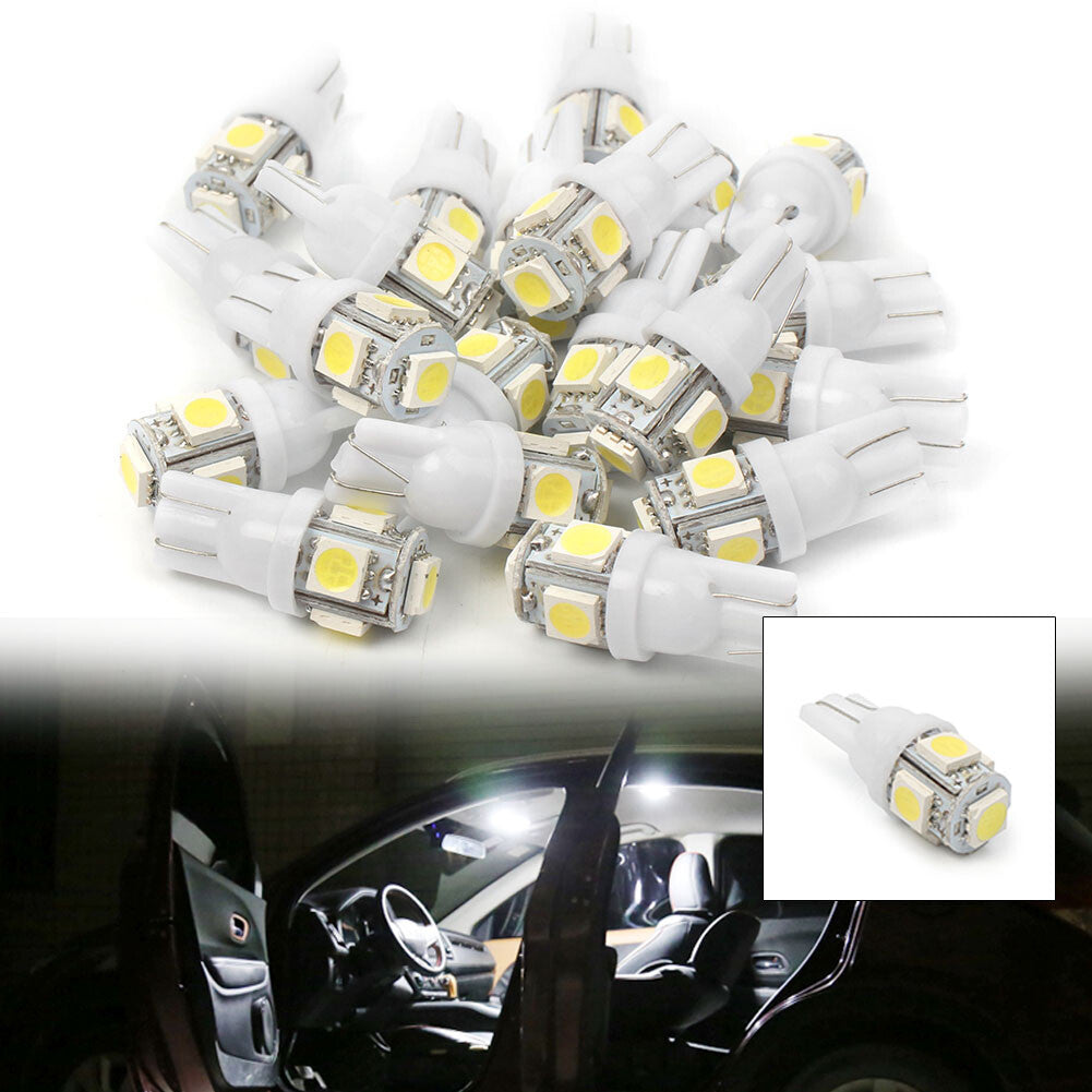 20X White 12V LED T10 Wedge 5-SMD 5050 LED Interior Light Bulbs Universal