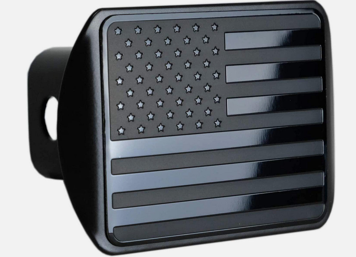 Car mount plug cap trailer tow receiver 2.5 inch American flag black for Cadillac
