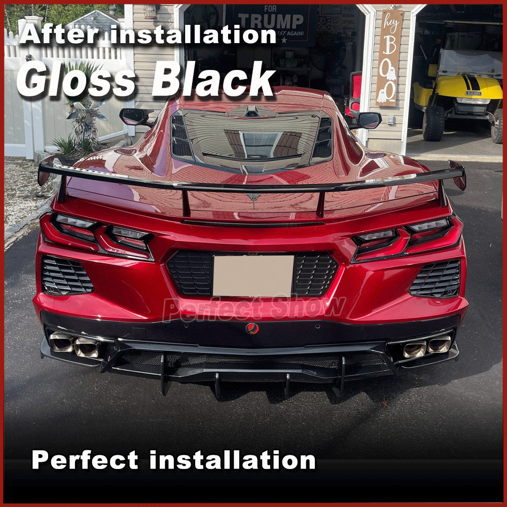 for Chevrolet for Corvette C8 Stingray Z51 STG GLOSSY BLACK Rear Bumper Diffuser Fin