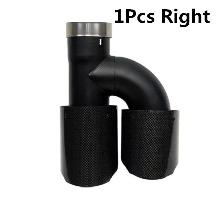 1Pcs Car Right All Black Glossy Carbon Fiber Exhaust Pipe H Rear Exhaust Tip End