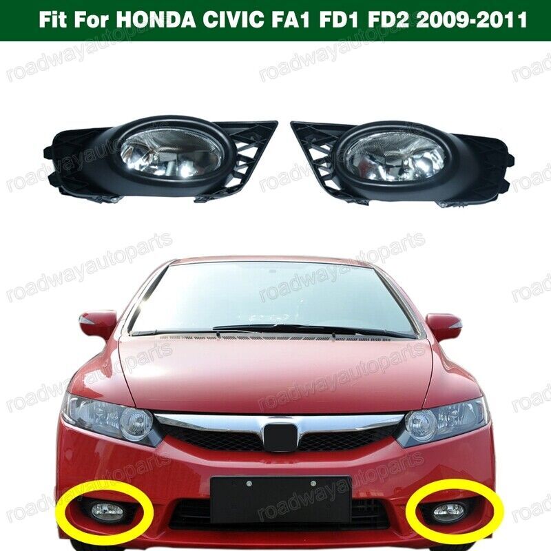 Pair Front Bumper Fog Lights Lamps w/cover for HONDA for CIVIC FA1 FD1 FD2 2009-2011