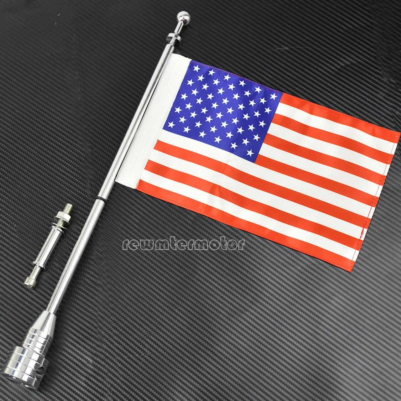 American US Flag Rear Side Mount Luggage Rack Chrome Flag Pole Fit for Harley