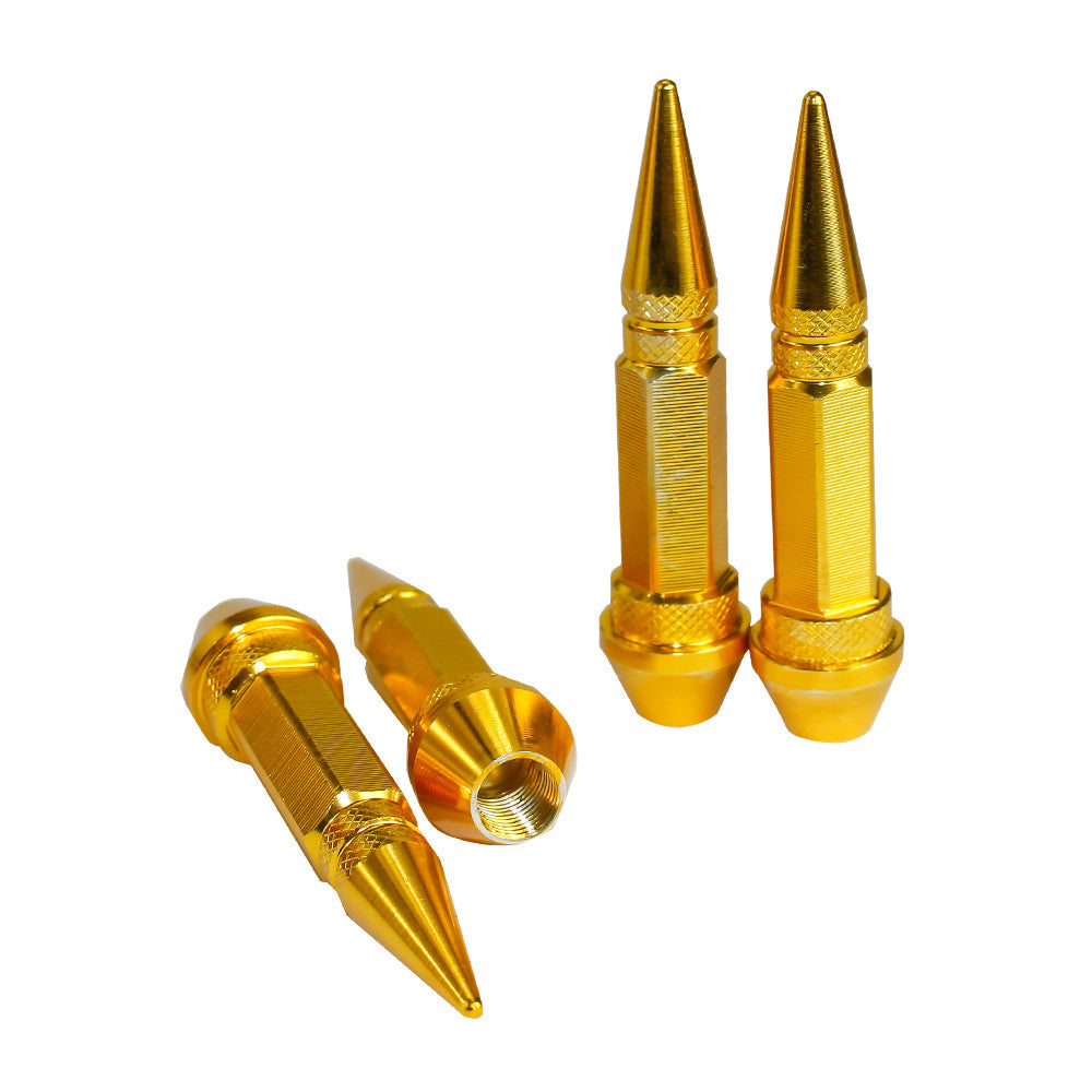 Gold 4pcs Aluminum Car Tire Wheel Rim Valve Cap Spiked Air Port Dust Cover Stems