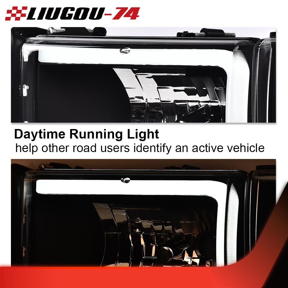 Suitable for 94-02 for Dodge for Ram 1500-3500, black housing, amber corner LED DRL headlights.