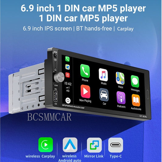 6.9in Car Radio Stereo MP5 Player Touch Screen For Apple Carplay Android Auto