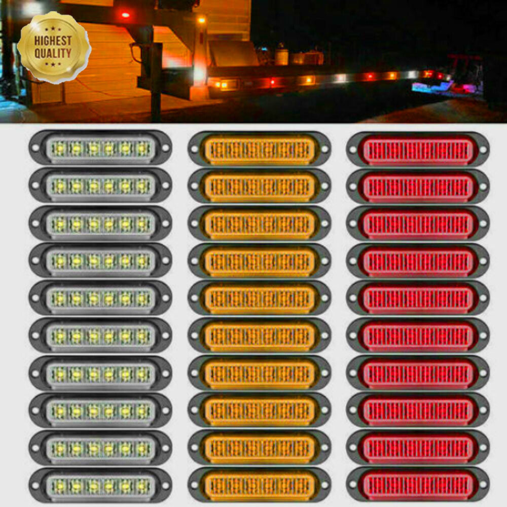 6-LED Side Marker Lights Clearance Light Truck Trailer RV Amber Red White 12-24V