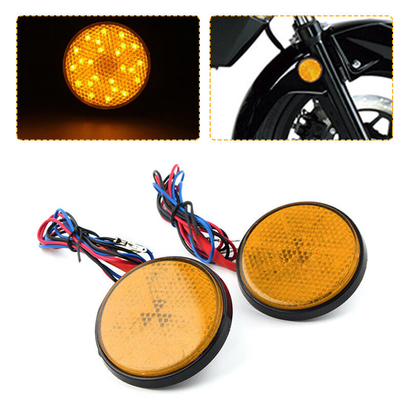 2x Amber Car Motorcycle Round 24 LED Reflector Turn Signal Brake Stop Tail Light