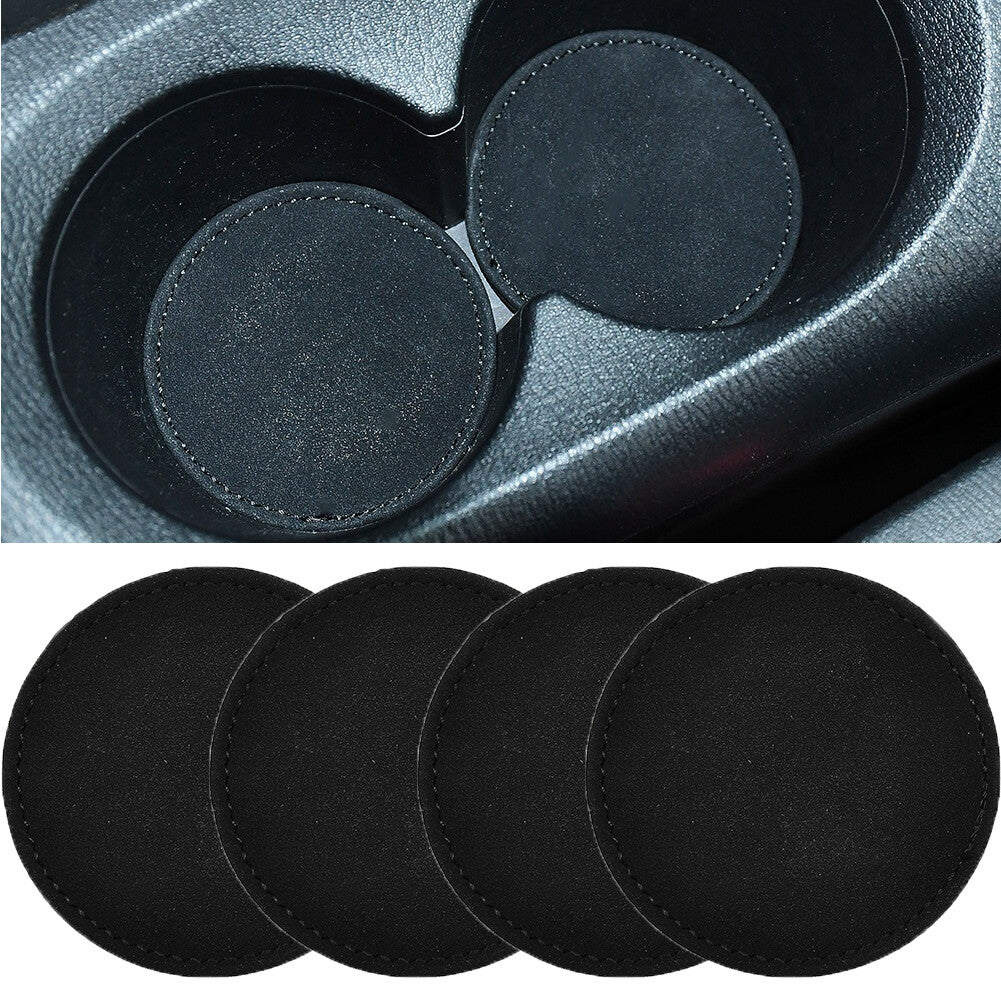 4xCar Coasters 7.5cm Suede Car Coasters Universal Car Drink Cup Mat Black