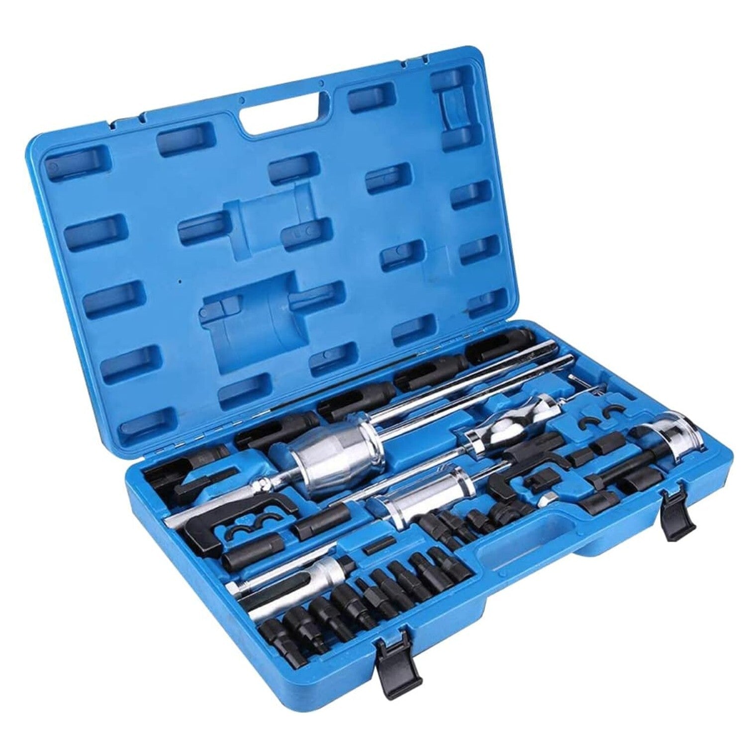 40-piece pack of Master diesel injector extractors, common rail adapter pullers, and slide weights.