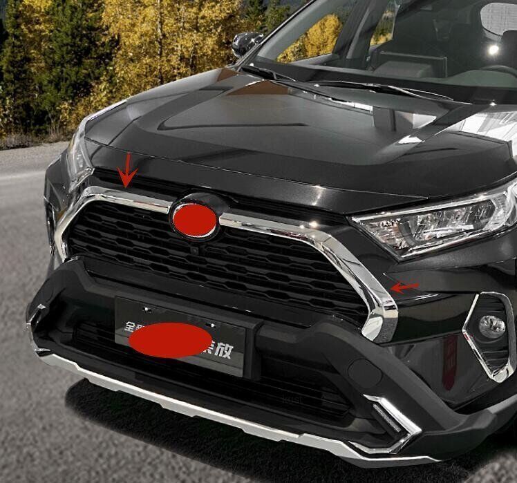 Chrome Front Center Mesh Grille Side Strip trim cover for Toyota RAV4 2020-2023
