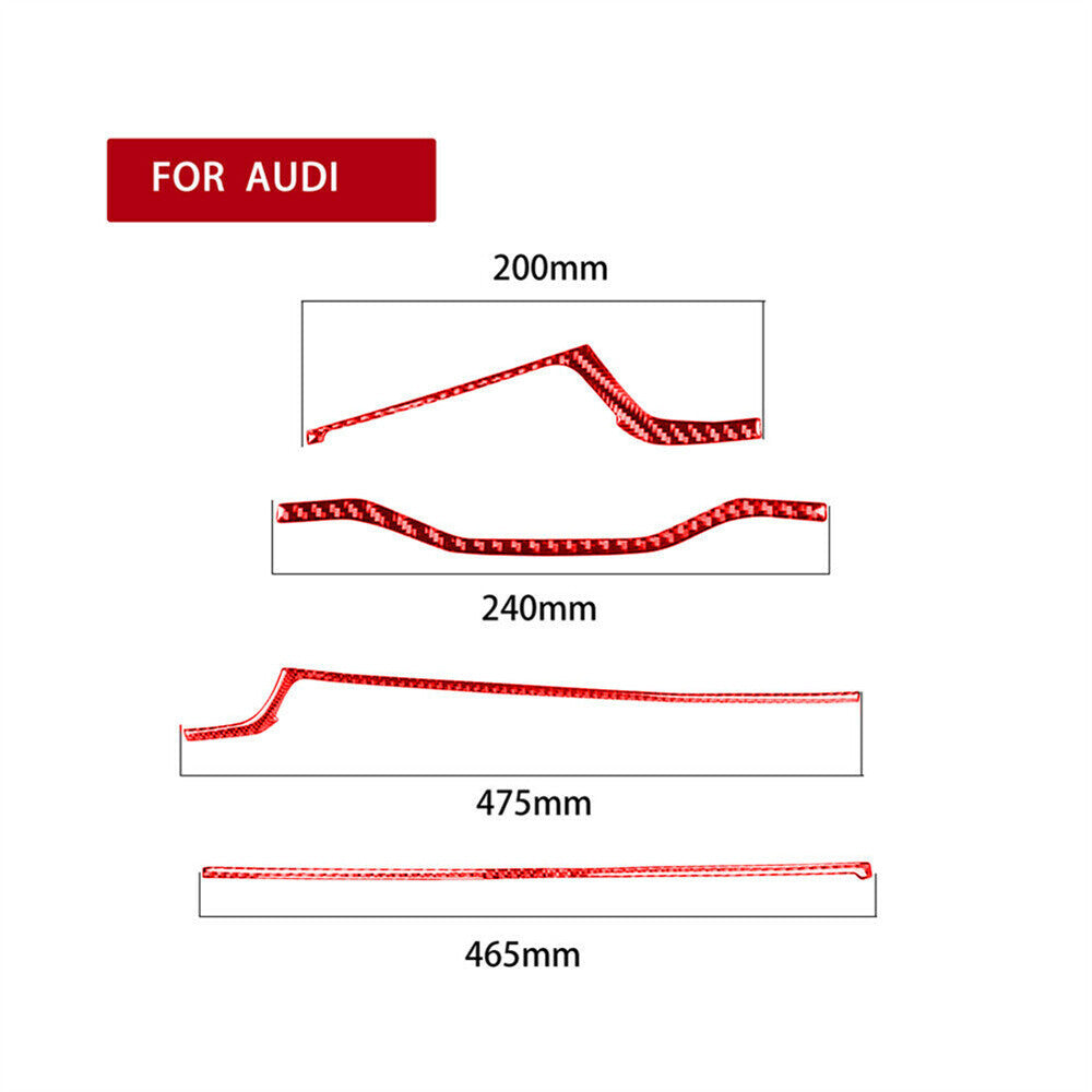 4¡ÁRed Carbon Fiber Interior Dashboard Panel Strips Trim for Audi A4 B9 2017-2019