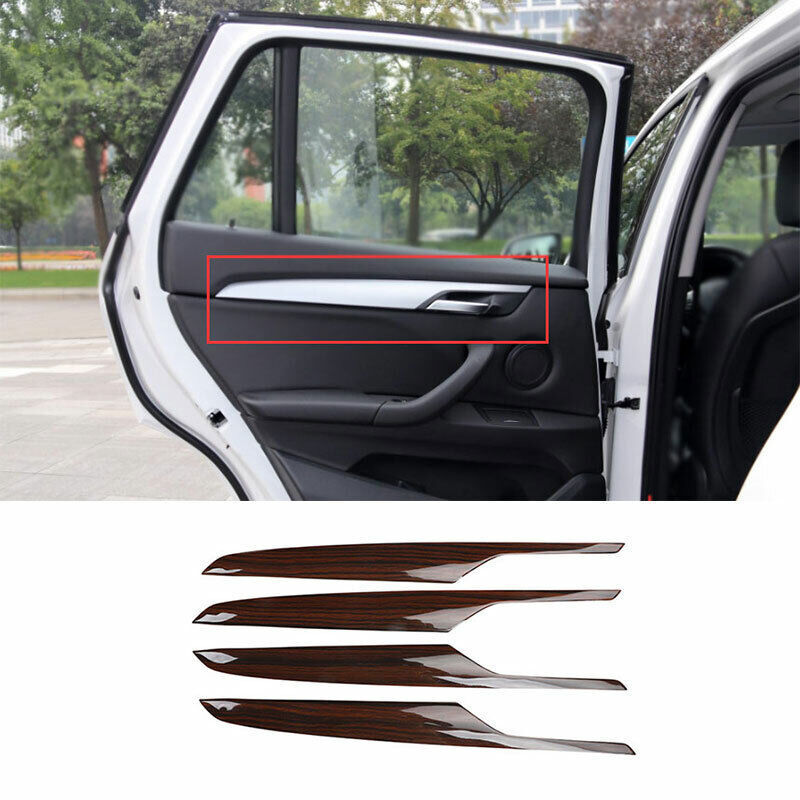 for BMW X1 F48 2016-2022 Red Wood Grain Interior Door Panel Strip Cover Trim 4P