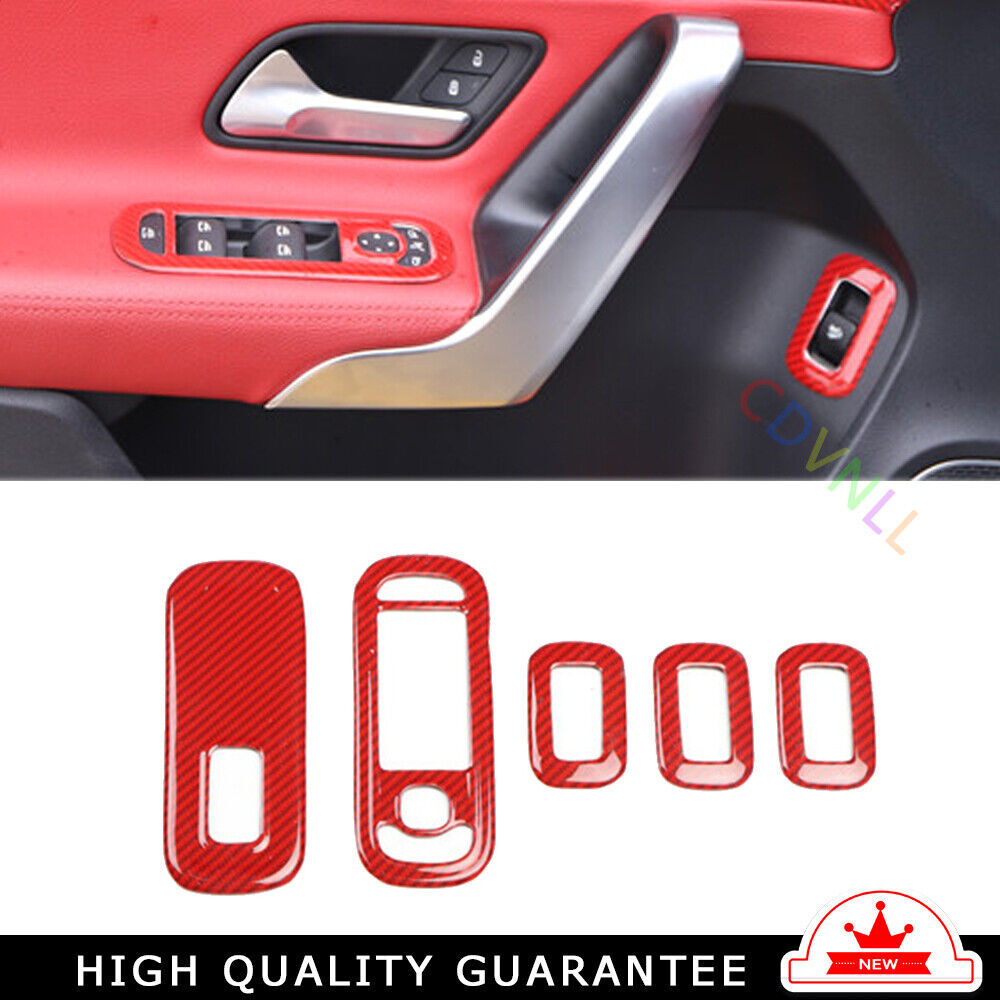 Glass Window Lifting Lock Panel for Mercedes-Benz AMG35 19-2021 Red Carbon Fiber