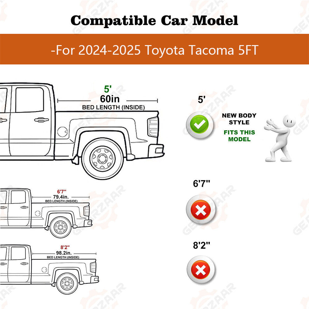 5FT Hard Tri-Fold Tonneau Cover Truck Bed For 2024-2025 for Toyota Tacoma SY