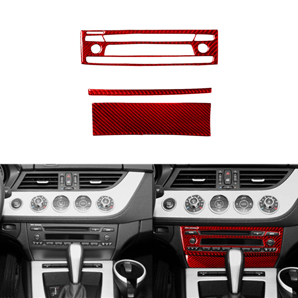 3Pcs for BMW Z4 E89 2009-2016 Red Carbon Fiber Interior Radio Console Cover Trim