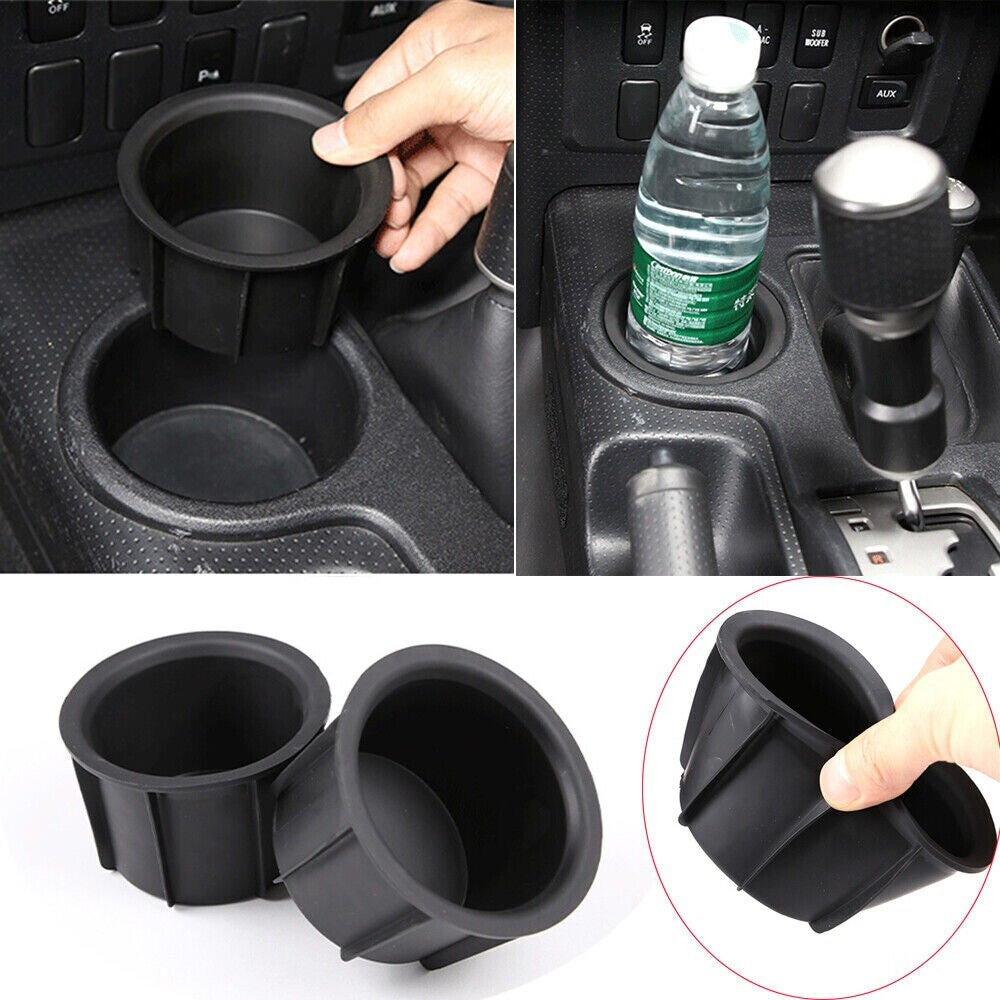 2pcs Black TPE Console Water Cup Storage Box Cover For T@yota FJ Cruiser 2007-21