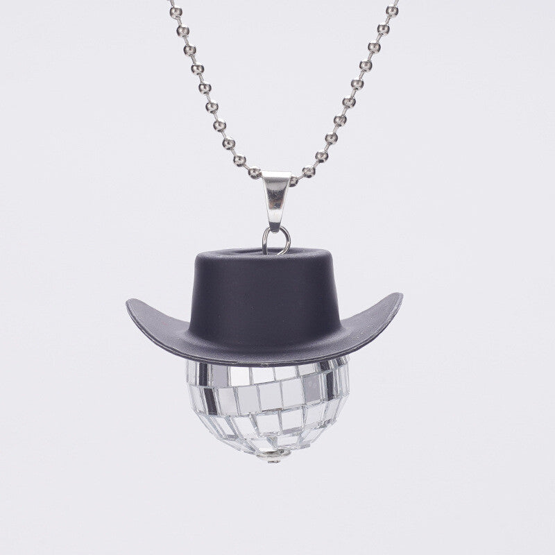 Cowboy Hat Disco Ball Car Ornamen Shiny Rear View Mirror Hanging Acessory Black