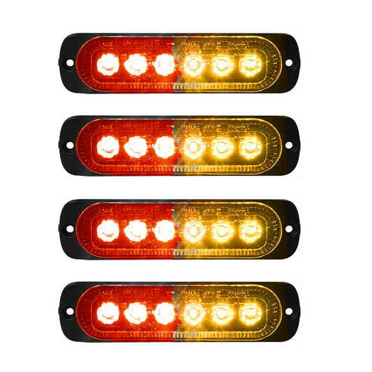 4x 6-LED Red Amber Car Recovery Flashing Grid Beacon Warning Strobe Lights 12V