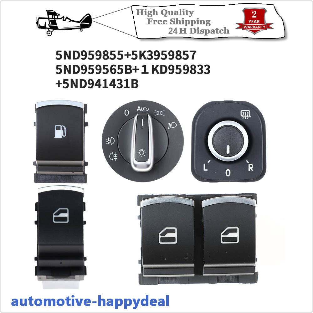 5X Fuel Headlight Mirror Window Switches Chrome for VW for Golf GTI MK5 5ND959855A