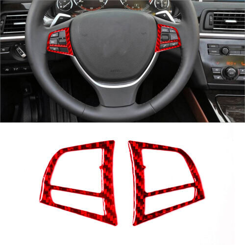 Red Carbon Fiber Steering Wheel Button Trim for BMW 6 Series F12 F13 2011-2018