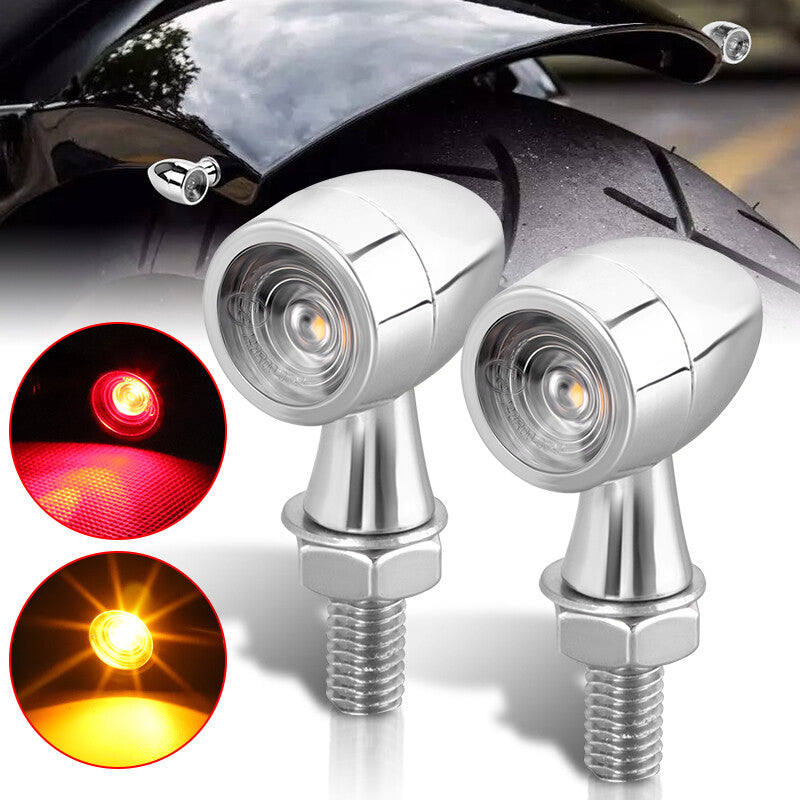 2X Chrome for Mini Motorcycle LED Bullet Amber/Red Brake Blinker Turn Signal Lights