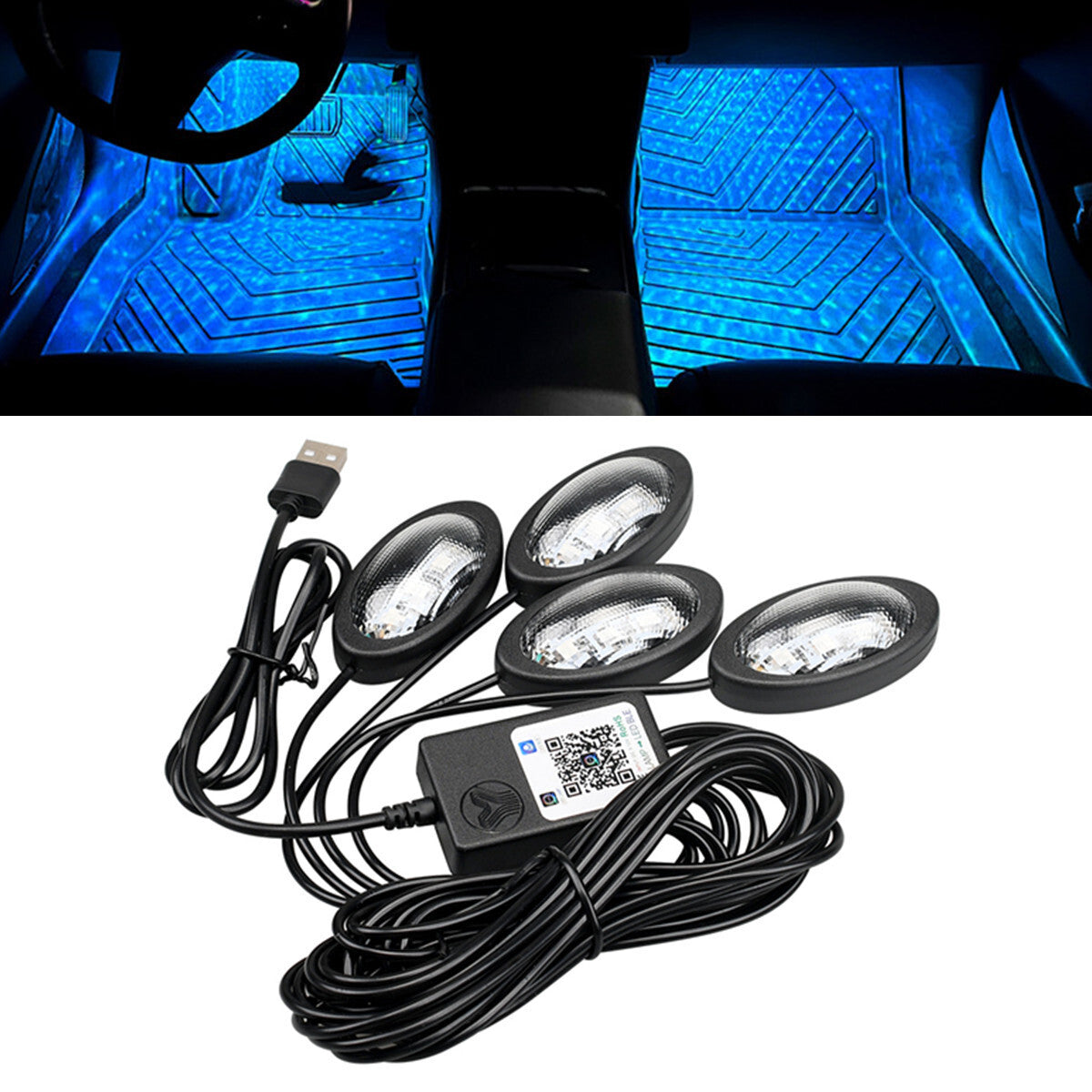 Car RGB Interior Ambient LED Strip Light APP Music Control Atmosphere Lamps