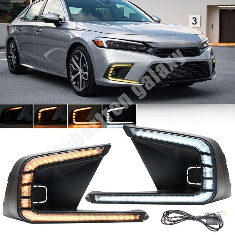 for Honda for Civic 2022 2023 LED DRL Daytime Running Lights Fog Lamp w/ Turn Signal