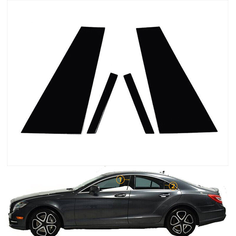 4P Piano Black Pillar Post Door Window Trim for Mercedes-Benz CLS-Class 2012-16