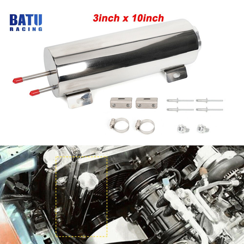 32OZ 3 x 10 Polished Stainless Steel Radiator Coolant Overflow Catch Puke Tank