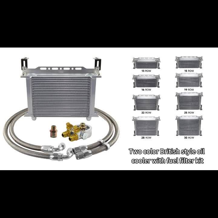 Universal 25 Row Oil Cooler+AN10 Oil Adapter w/Thermostat +Braided Hose Line Kit