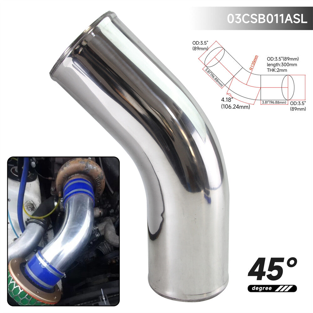 45 Degree 89mm 3.5 inch Aluminum Intercooler Intake Pipe Piping Tube Hose