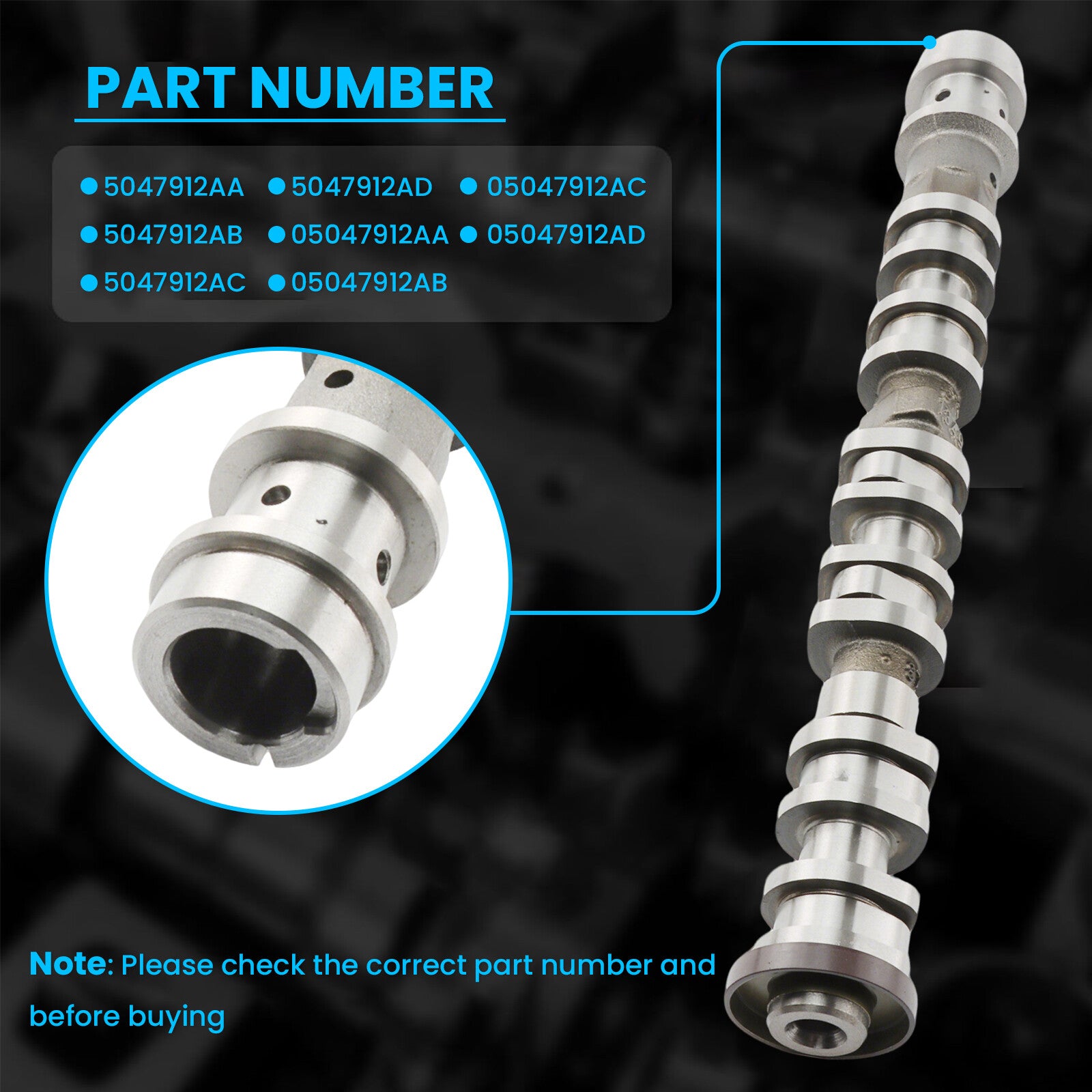 1X 5047912AD Left Side Intake Camshaft for 16-24 for Chrysler for Dodge for Jeep for Ram 3.6L V6