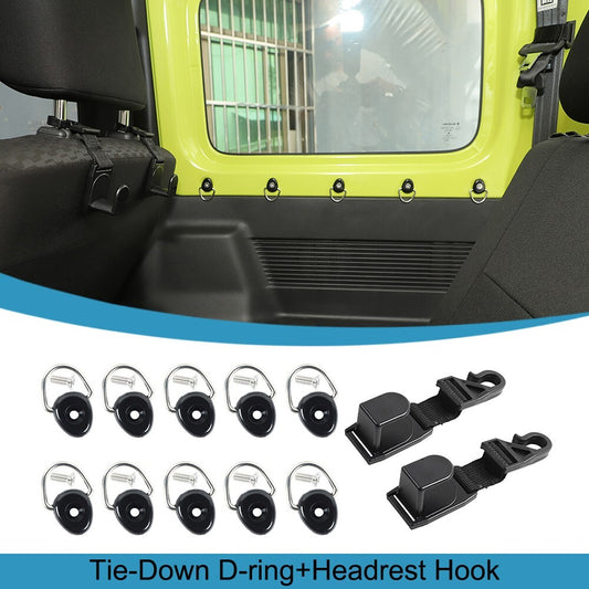 12-PACK Tie-Down Anchors D-Ring Buckle Headrest Hook for Suzuki for Jimny 2019-2024