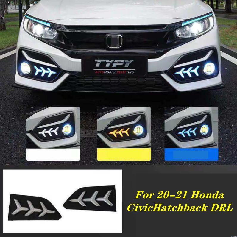 DRL Daytime Running Lights Fog Lamps w/Turn cover for Honda CivicHatchback 20-21