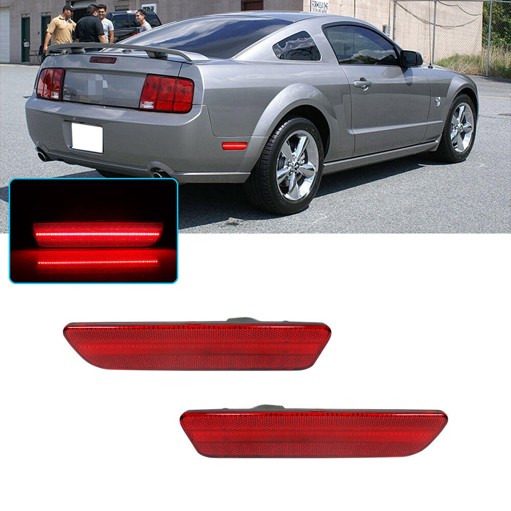 Red lens LED rear bumper side marker lights for 2005-2009 for Ford Mustangs.