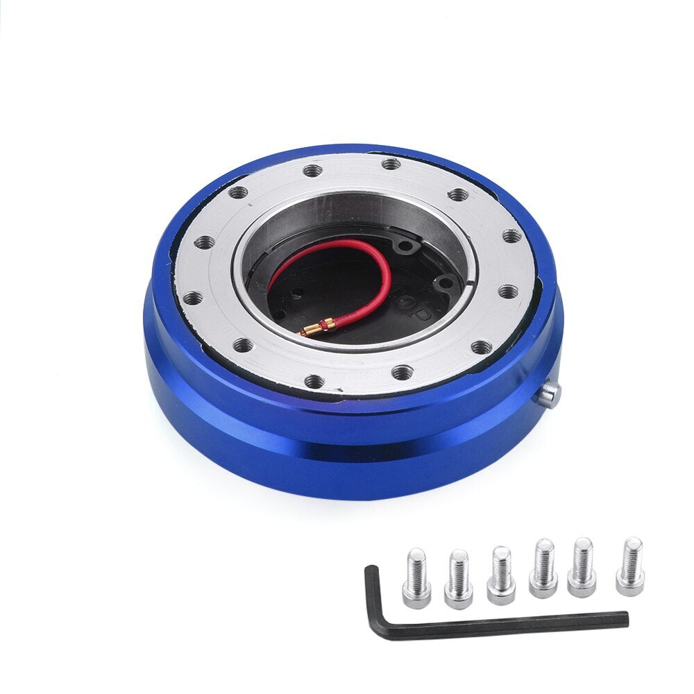 JDM BLUE 6-HOLE STEERING WHEEL 1 THIN QUICK RELEASE SHORT HUB ADAPTER KIT
