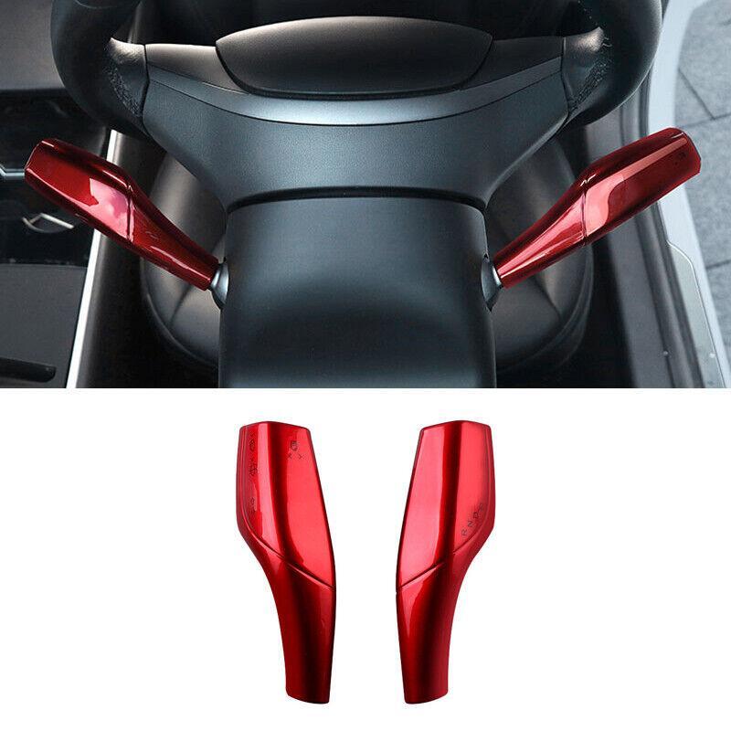 for Tesla Car Model 3 2017-21 2PCS Red ABS Gear Shift Wiper Lever Cover Trim