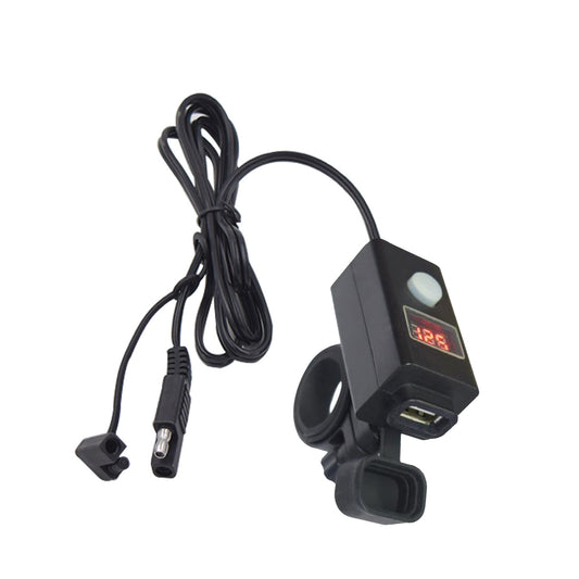 Black Waterproof Motorcycle SAE To USB Charger Voltmeter Cable Adapter Clamp D