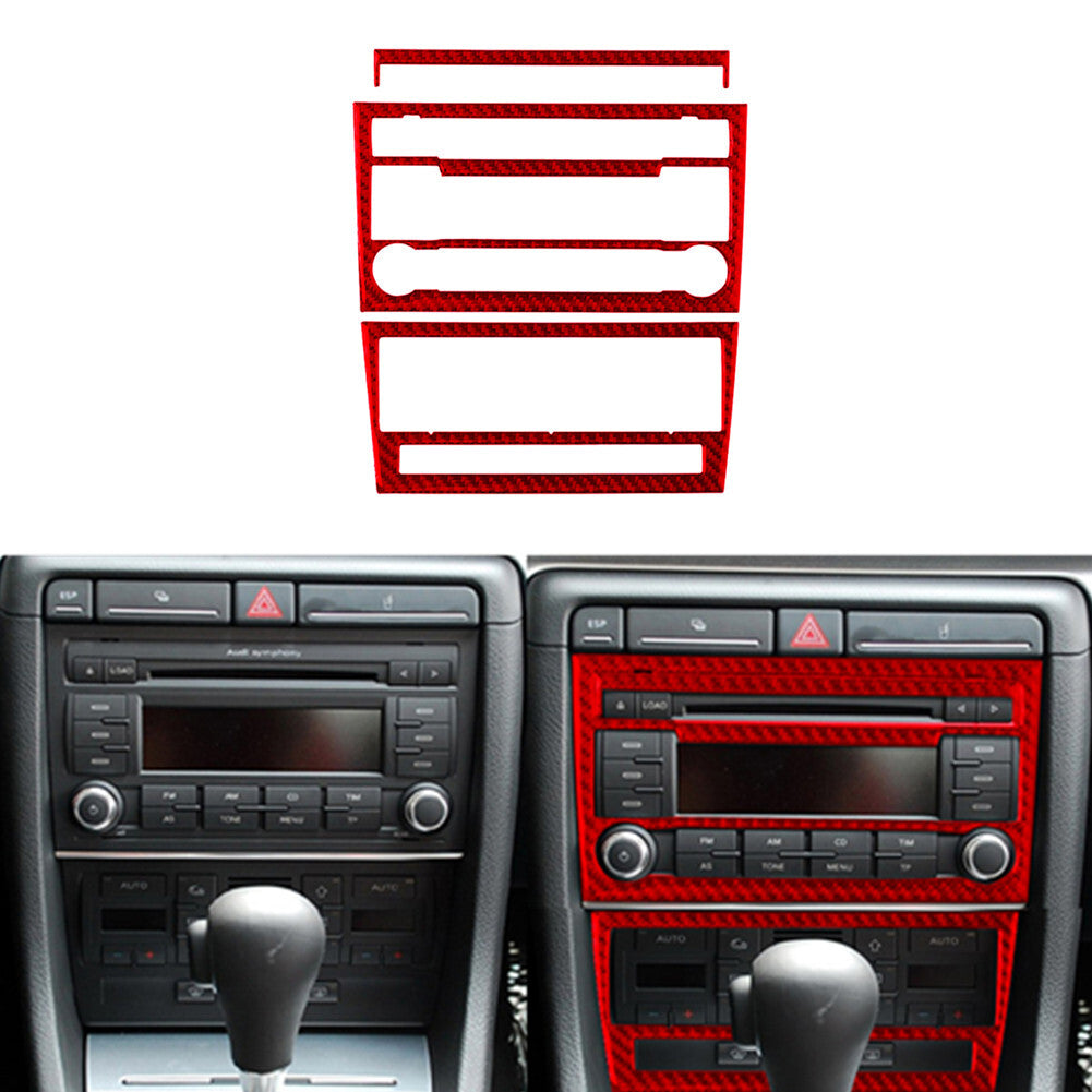 3X Red Central CD Player Panel Trim Cover Carbon Fiber for Audi for A4 S4 2007-2008