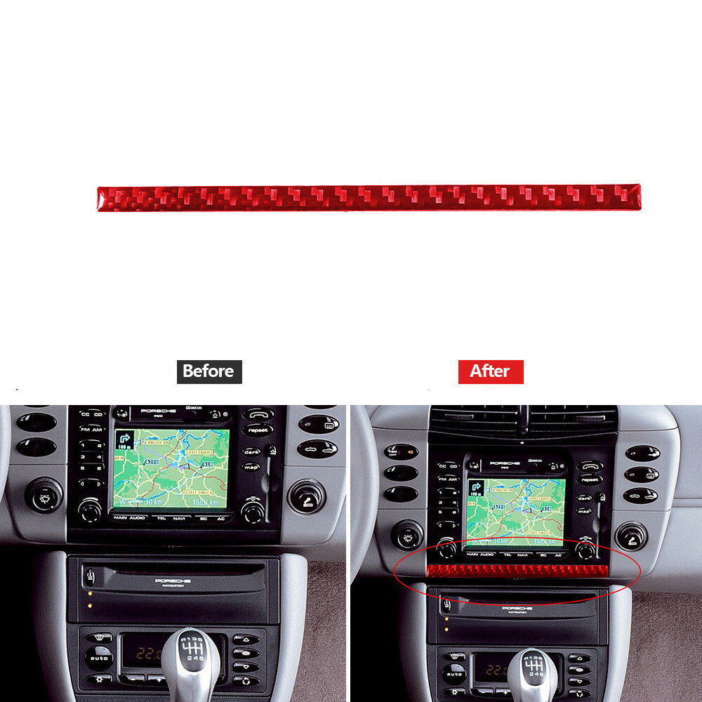 Red Carbon Fiber Below Radio Decorative Cover Trim for Porsche Boxster 996 98-04