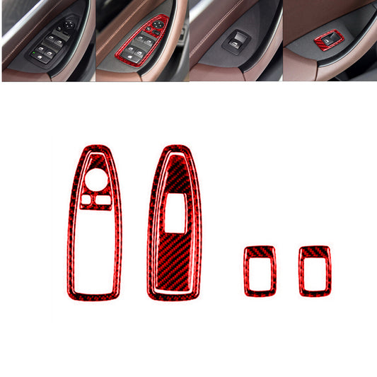 6x Red Carbon Fiber Interior Window Control Cover Trim for BMW X1 F48 2016-2018