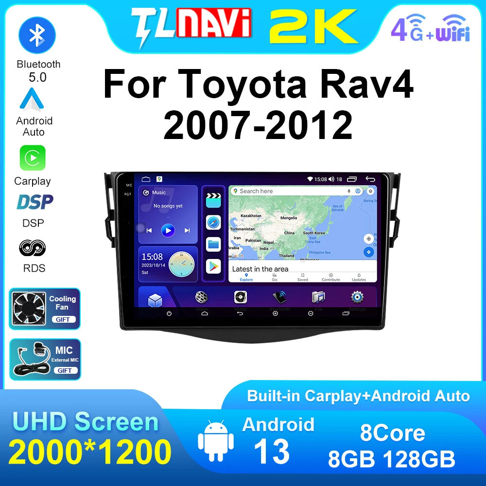 for Toyota RAV 4 2007-2012 Android Car Radio CarPlay GPS Stereo Player Screen