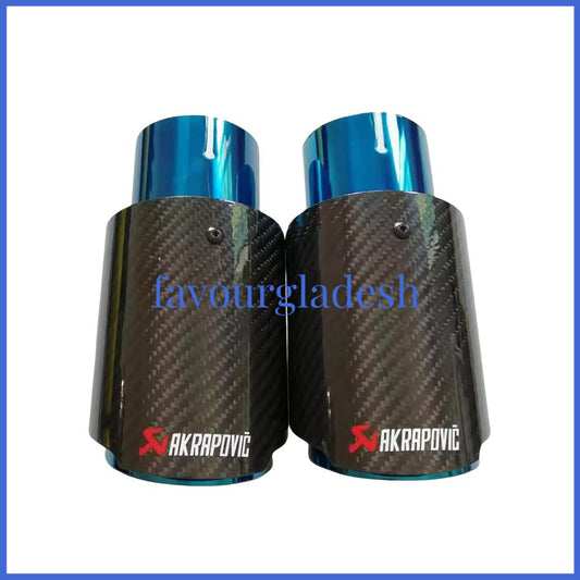 1X 2.5 63mm  3.589mm Akrapovic Glossy Carbon Fiber Exhaust tip Blue End pipe
