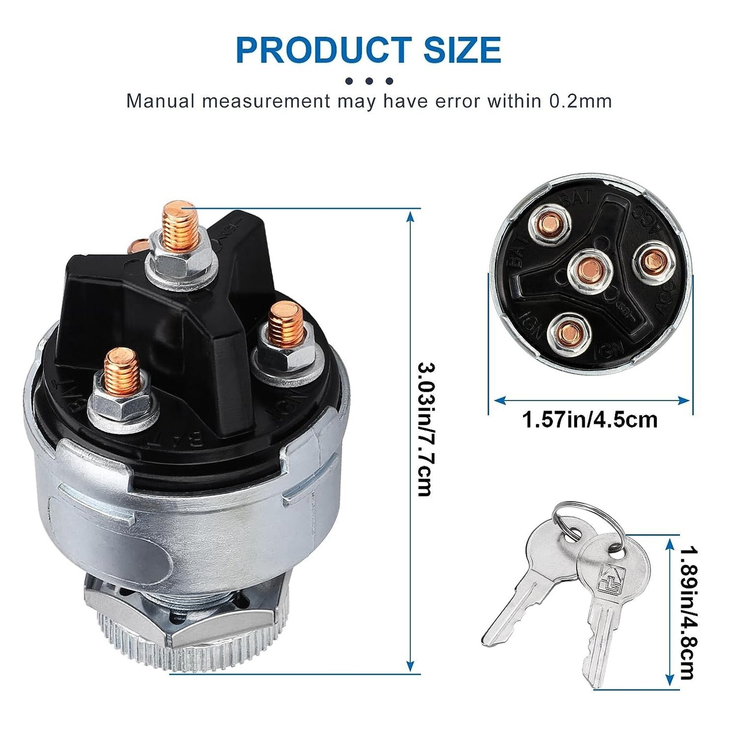 Ignition Key Switch 4-Position Universal Starter Key Ignition Switch 12v