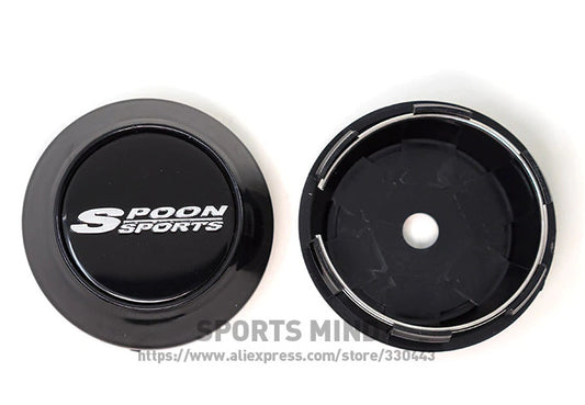 4x69mm Spoon Sport Black Edge Cap Decal Badge Wheel Center Cap Hub Cap TE37
