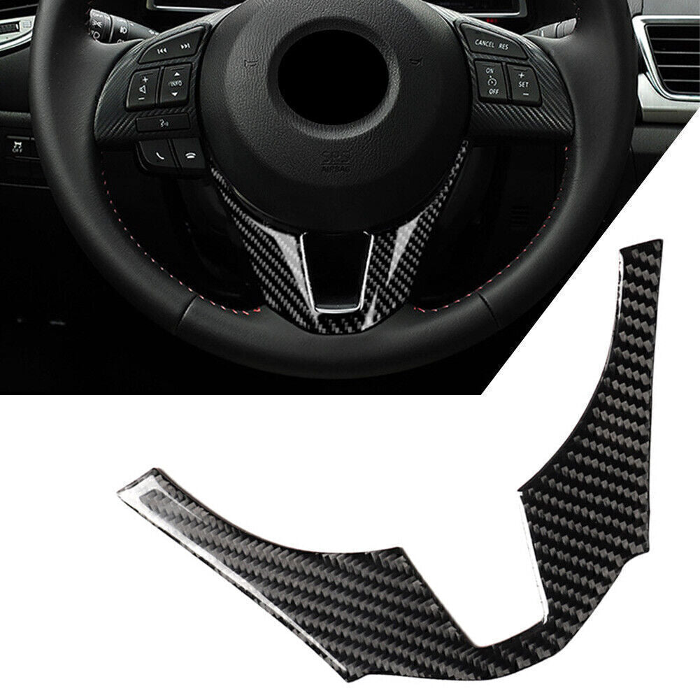 Interior Steering Wheel Trim Cover for Mazda 3 Axela 2014 2015 2016 Carbon Fiber