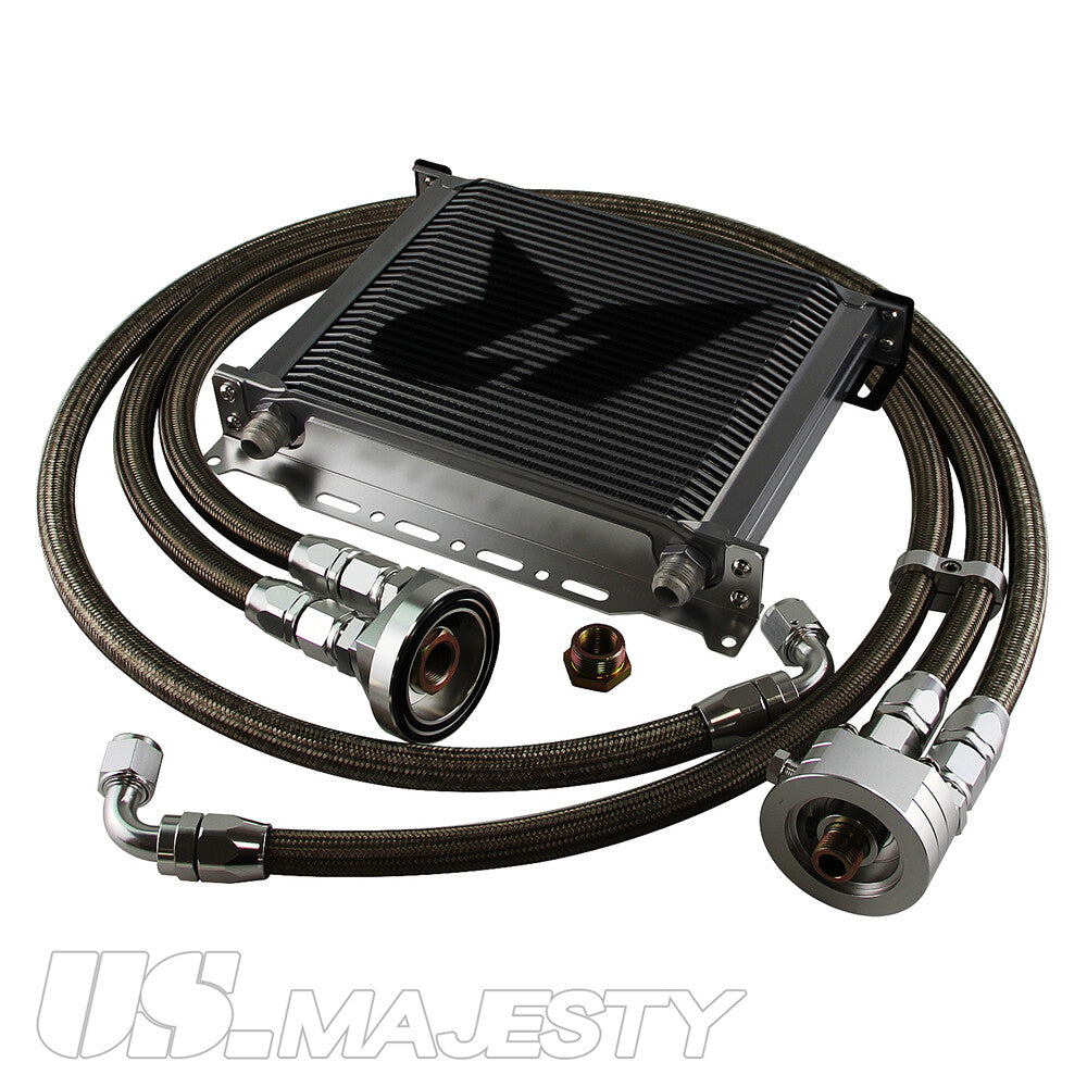LR 30 Row AN10 Oil cooler w/Bracket+Filter Relocation Adapter Hose Kit Silver