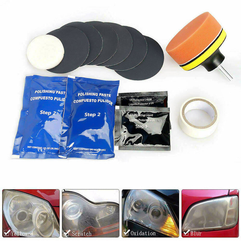 Car Light Lens Restoration Headlight Polishing Paste Cleaning Refurbish Tool Kit