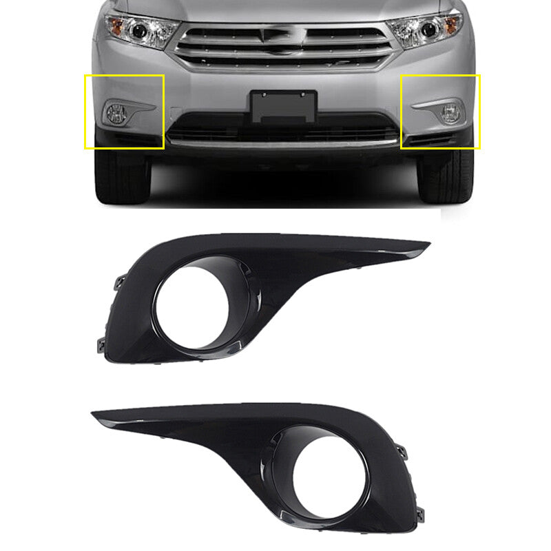 Black front bumper fog light covers and grille for Toyota Highlander 2012-2014