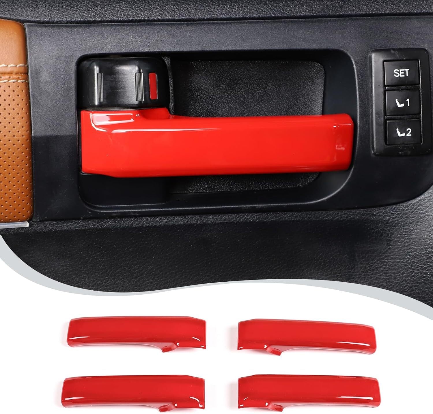 For T@yota Tundra/Sequoia 2007-2020 Red Car Inner Door Handle Panel Cover Trim